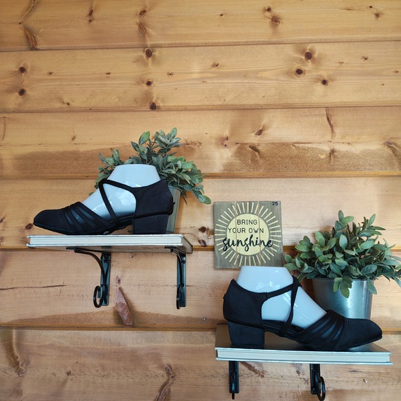 HXYOO Black Ballroom Dance Shoes Social Beginner Salsa Latin Closed Toe Size 6.5 - Picture 5 of 11